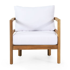 Outdoor Acacia Wood Patio Club Chair, Waterproof Thick Cushion, Deep Seating