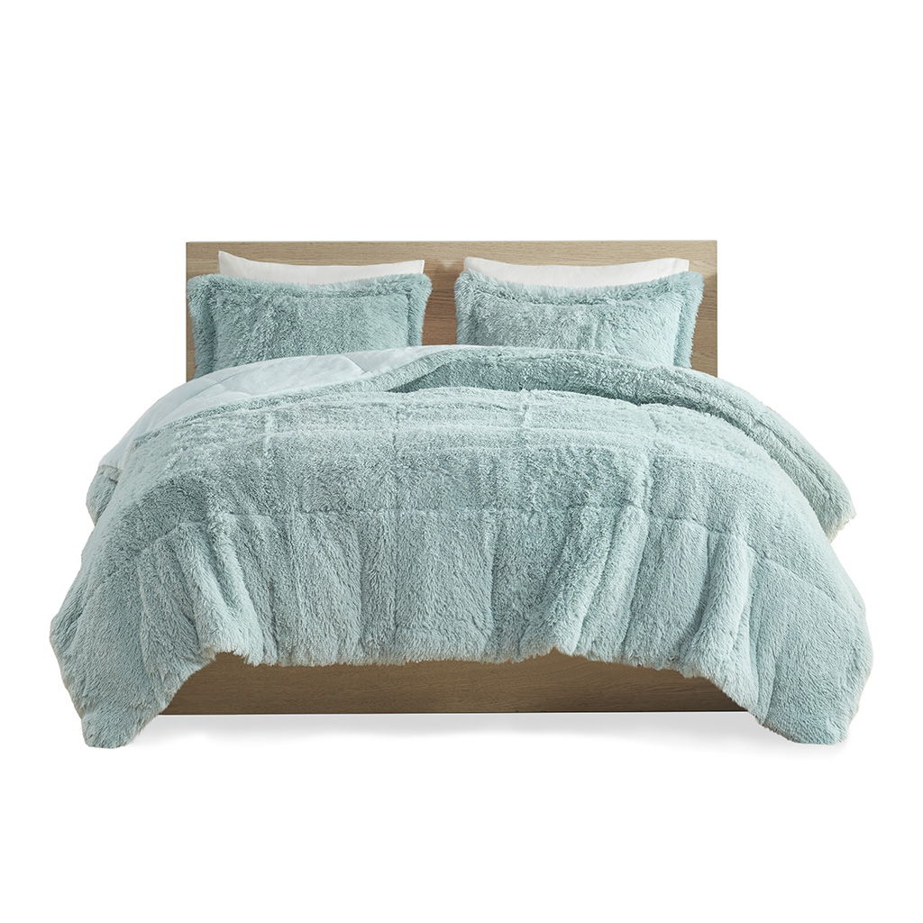 Malea - King Shaggy Long Comforter Mini Set - Aqua