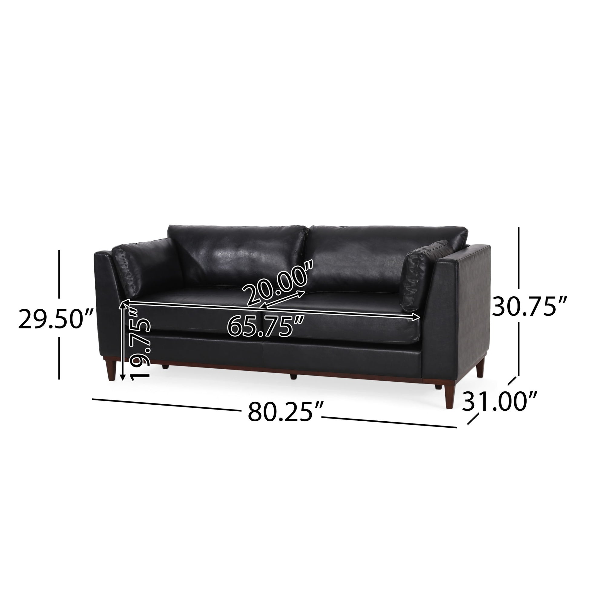 Contemporary 3 Seater Sofa With Tuxedo Arms - Black