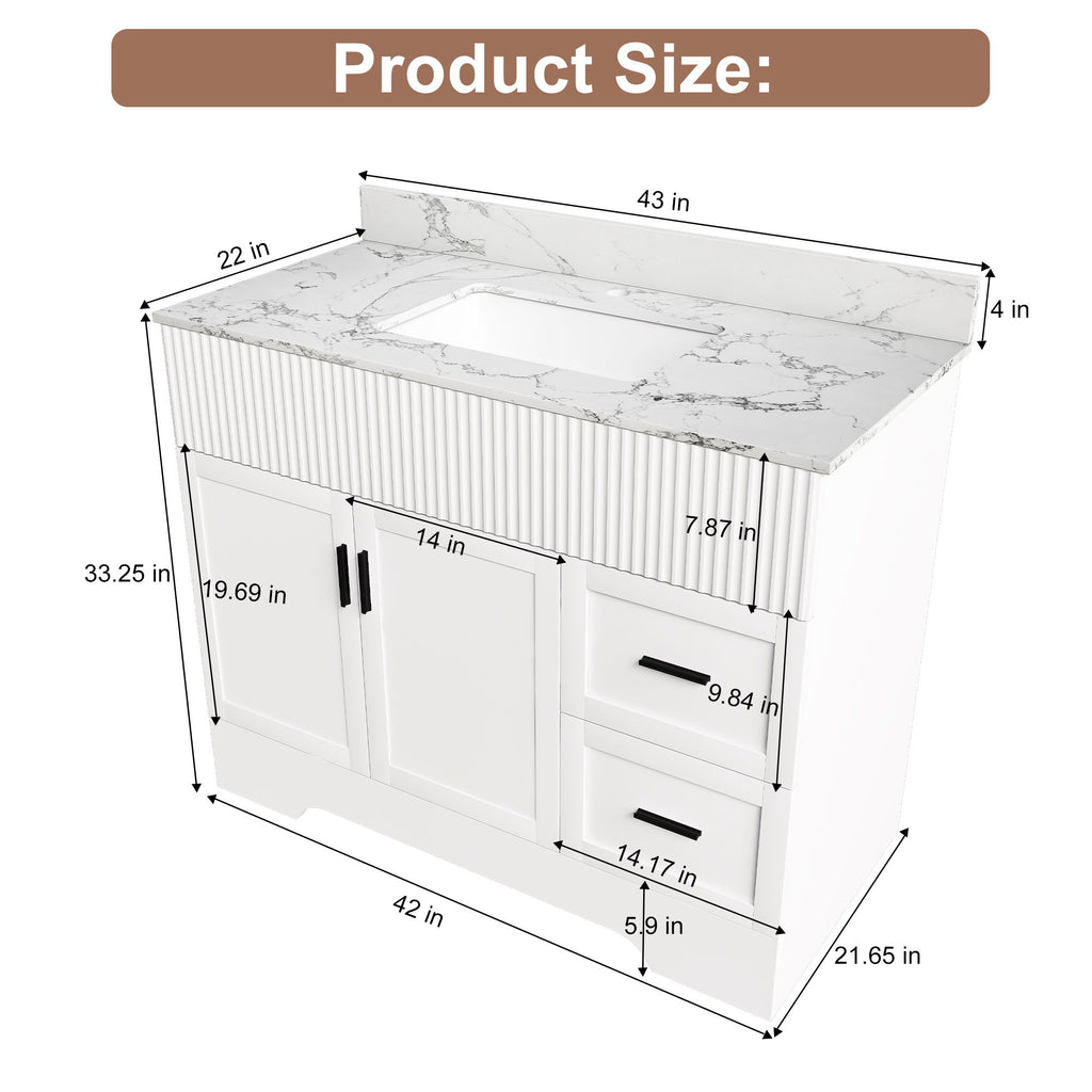 Bathroom Vanity Set, Fluted Cabinet, Soft Close Doors & Drawers, Sink Included - White