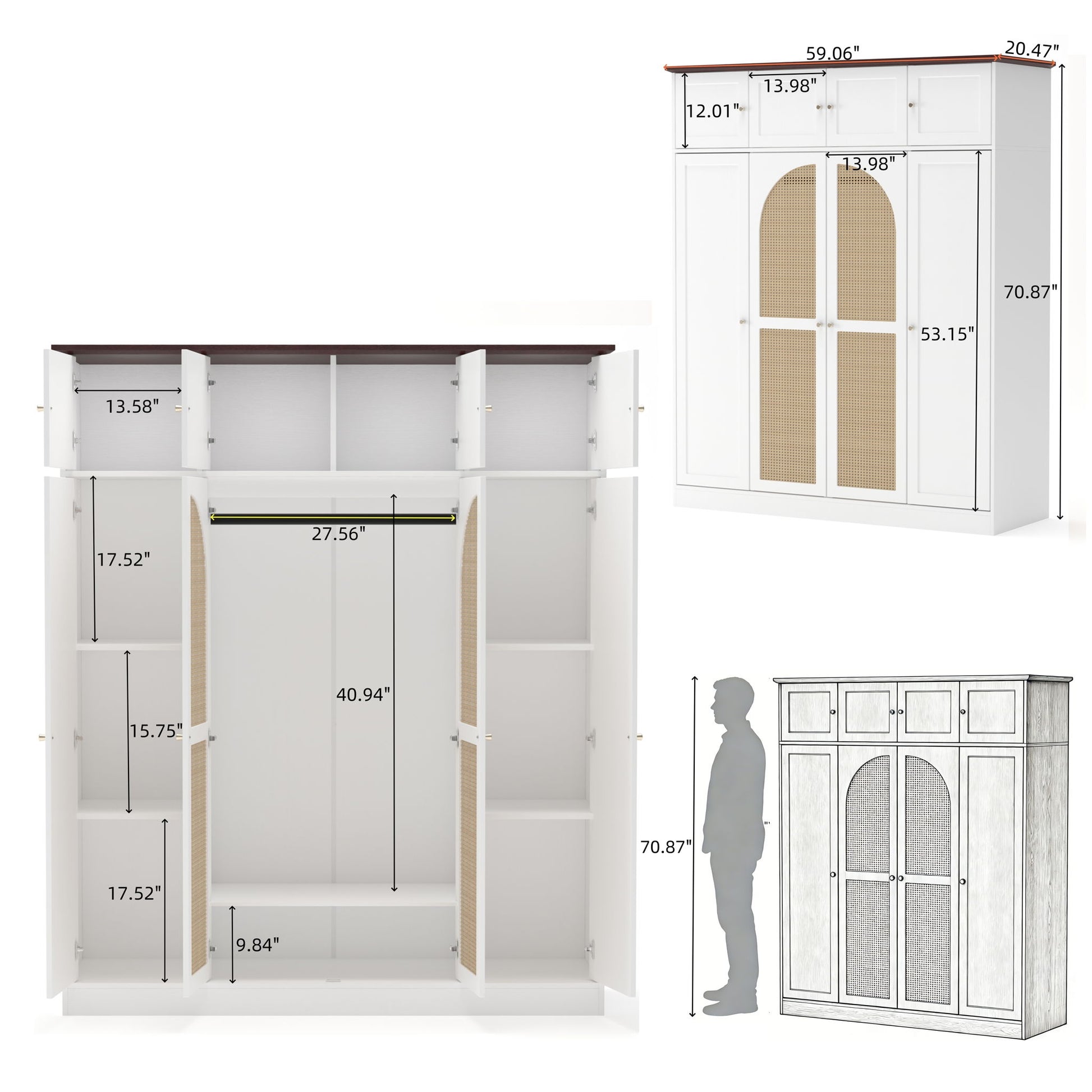 8 Door Armoire Wardrobe With Adjustable Shelves And Hanging Rod