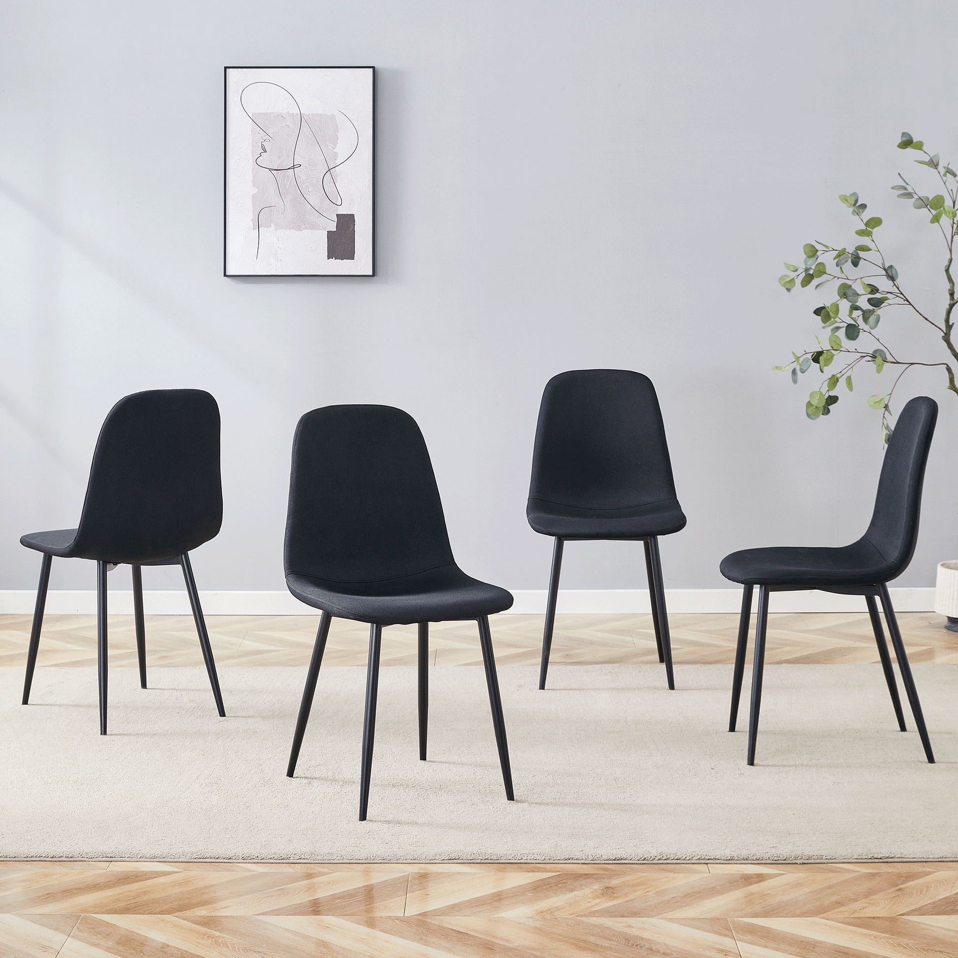 Modern Medieval Style Cushioned Side Chairs Set With Black Metal Legs For Kitchens