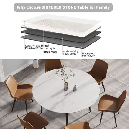 Modern Man-Made Stone Round Metal Dining Table-Position For 6 People