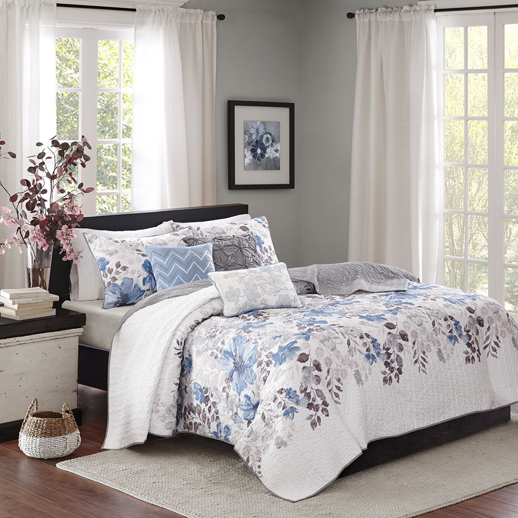 Luna - King 6 Piece Reversible Coverlet Set - Blue