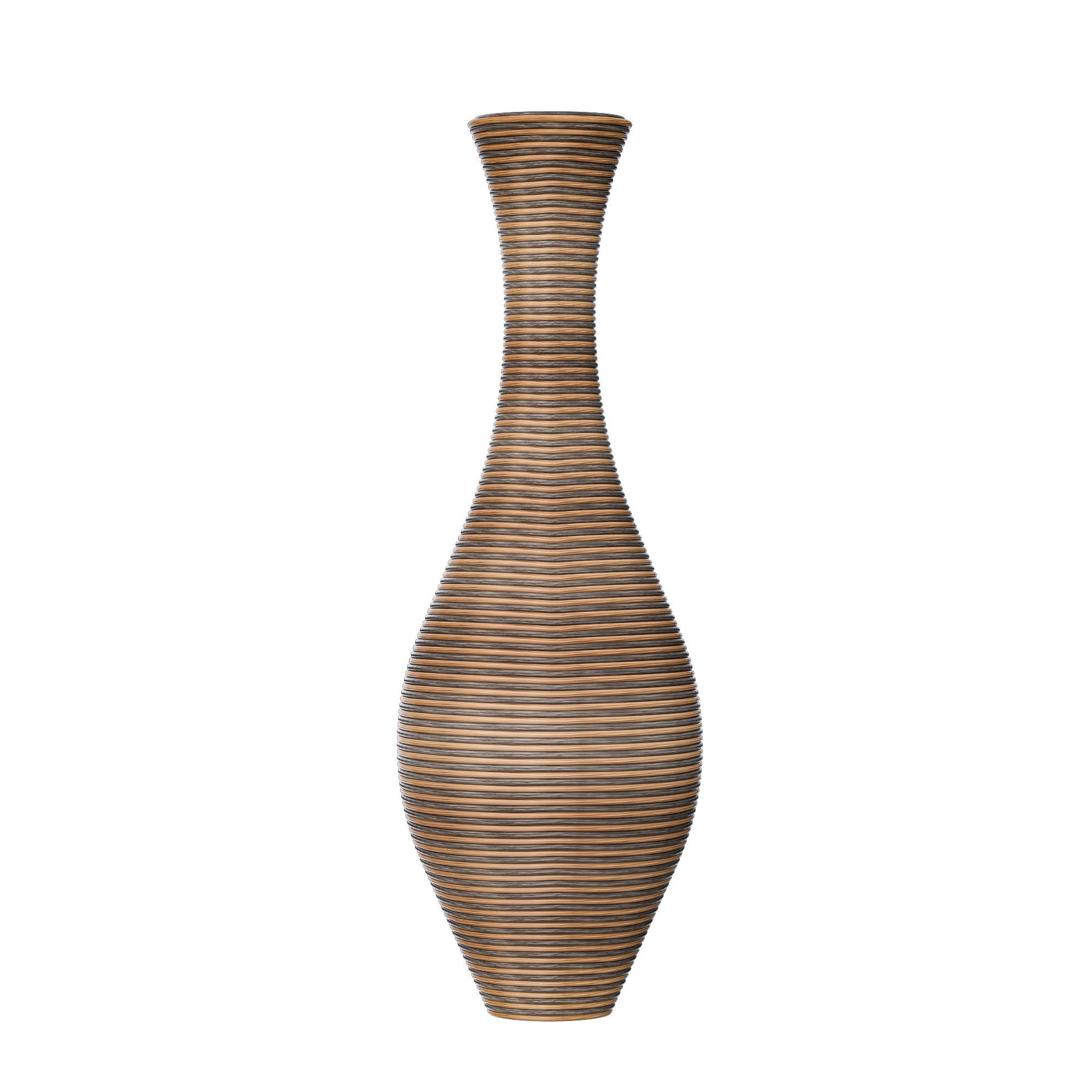 Tall Artificial Rattan Floor Vase In Elegant Statement Piece For Living Room Decor, Entryway, Or Hallway Versatile Home Accent For Dried Or Silk Floral Arrangements - Beige / Gray