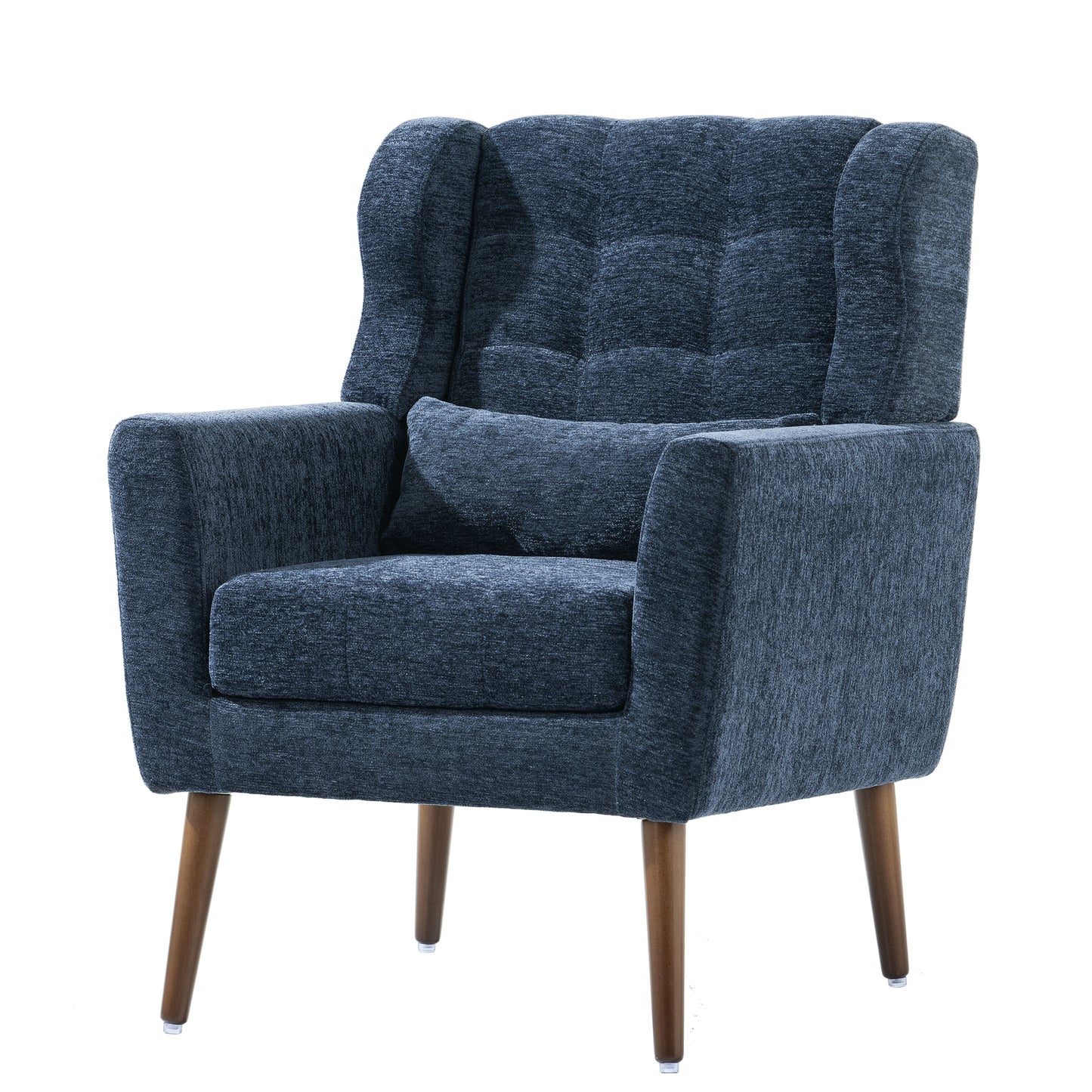 Modern Accent Chair, Chenille Arm Chairs For Living Room, Upholstered Mordern Armchair, Comfy Soft Padded Lounge Chair In Small Space, Bedroom, With Pillow, Solid Wood Leg