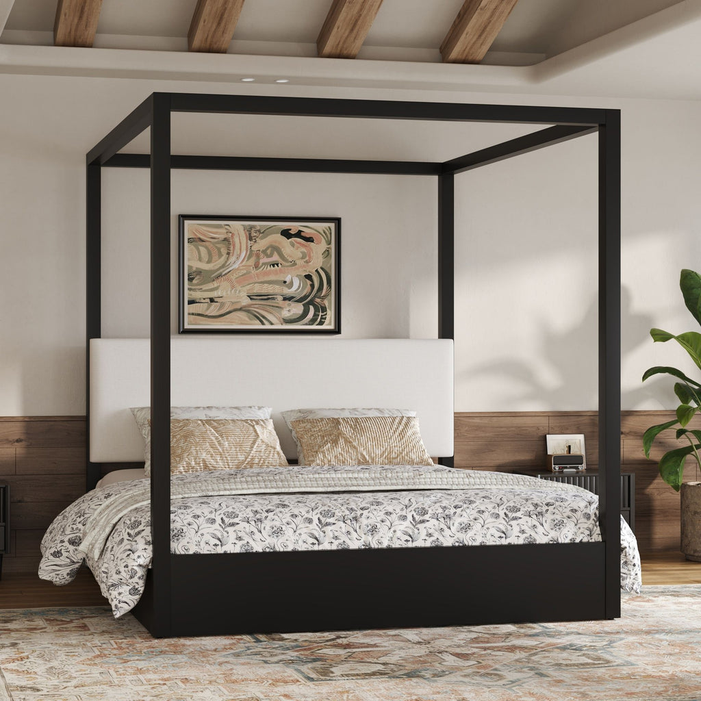 Canopy Platform Bed With Upholstered Headboard