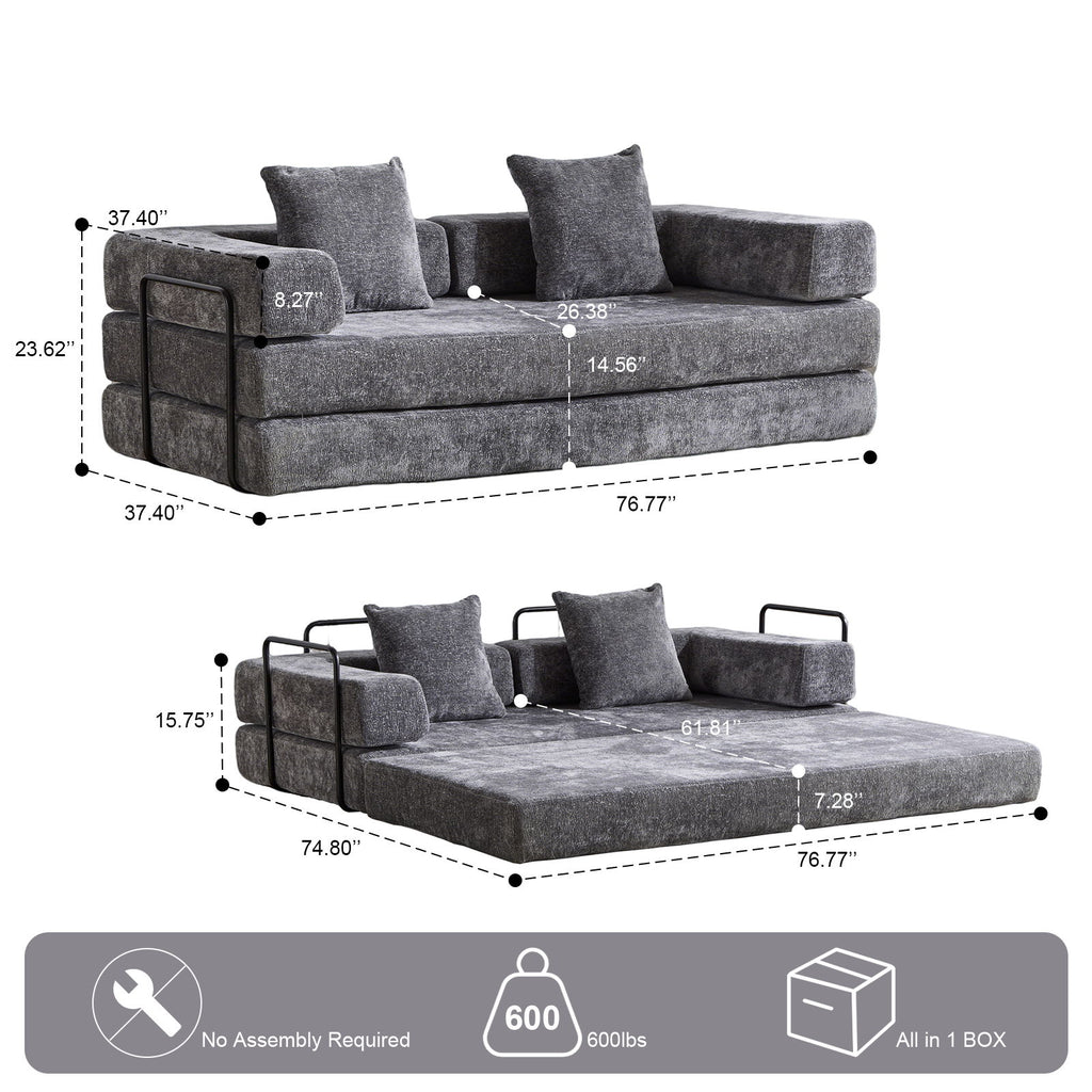 Convertible Floor Sofa Bed With Pillow Back Support Armrest