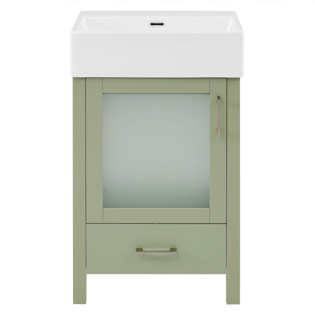 Bathroom Vanity With Ceramic Sink And Ample Storage, Ideal For Small Bathrooms