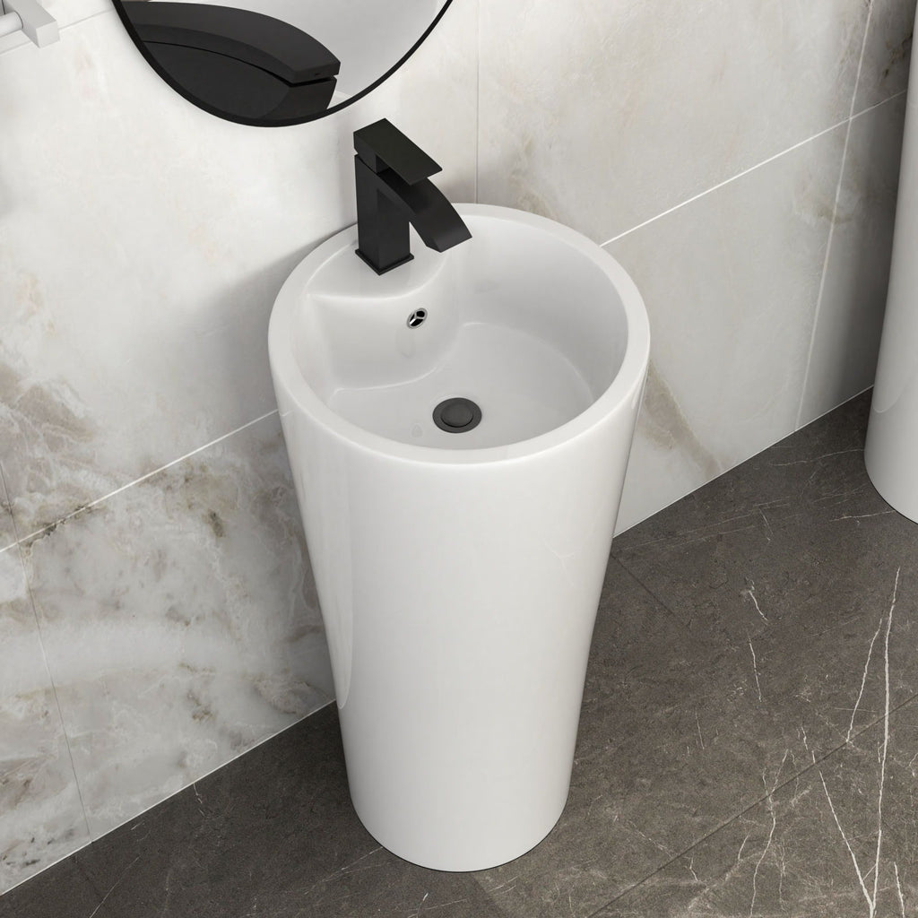 15" Pedestal Sink With Space Saving Design, Smooth Non Porous Surface For Powder Rooms - White