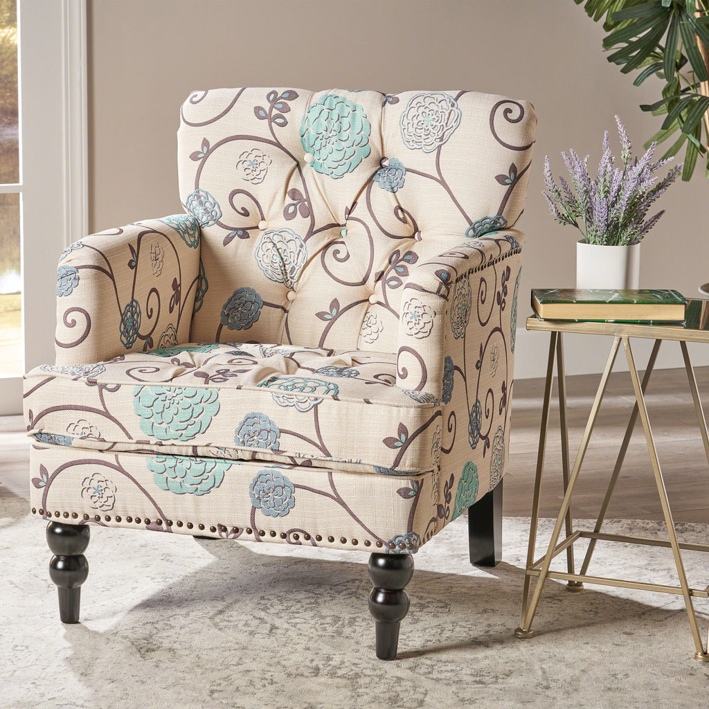 Vitality - Club Chair With Button Tufted Diamond Stitching And Turned Legs