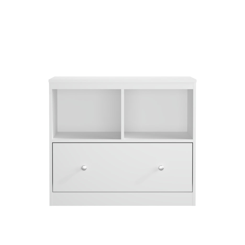 Toy Storage Organizer With Large Drawer And Low Bookshelf For Nursery & Playroom - White
