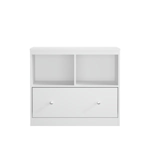 Toy Storage Organizer With Large Drawer And Low Bookshelf For Nursery & Playroom - White