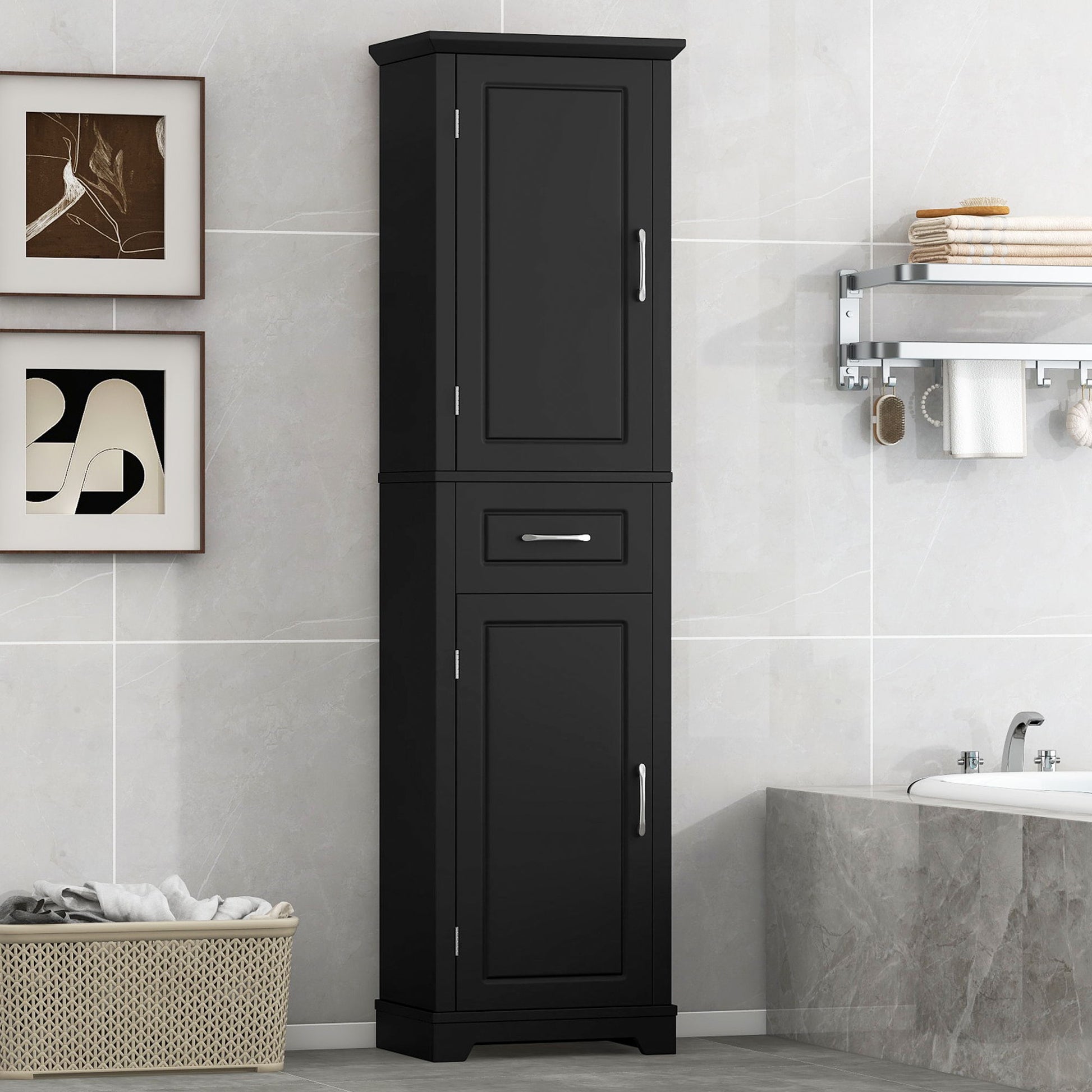 Tall Freestanding Bathroom Storage Cabinet With 2 Doors And Adjustable Shelves