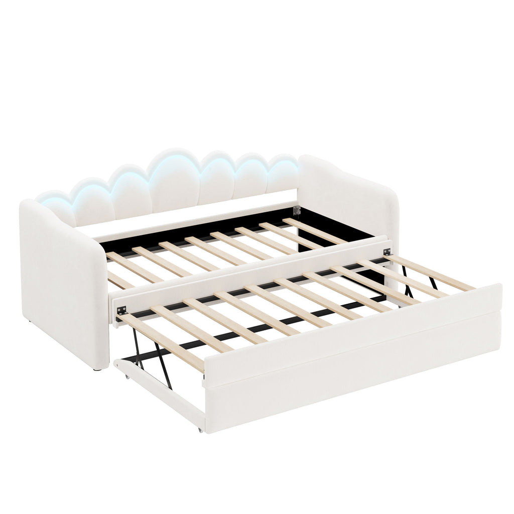 Upholstered Daybed With Adjustable LED Trundle