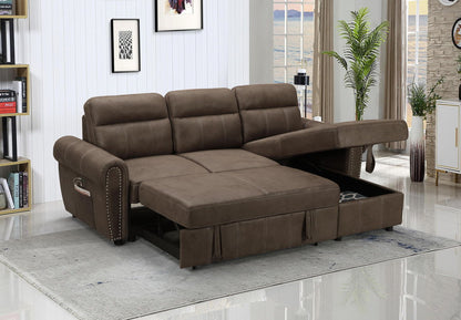 Hugo - Reversible Sleeper Sectional Sofa Chaise With USB Charger - Brown