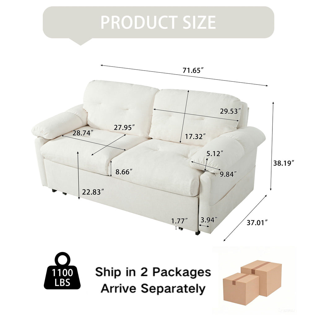 Convertible Pull Out Sofa Bed Queen Size, 3 In 1 With Side Storage