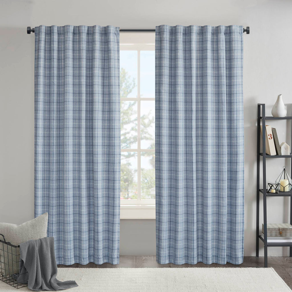 Anaheim - 50x84" Plaid Rod Pocket And Back Tab Curtain Panel With Fleece Lining - Denim Blue