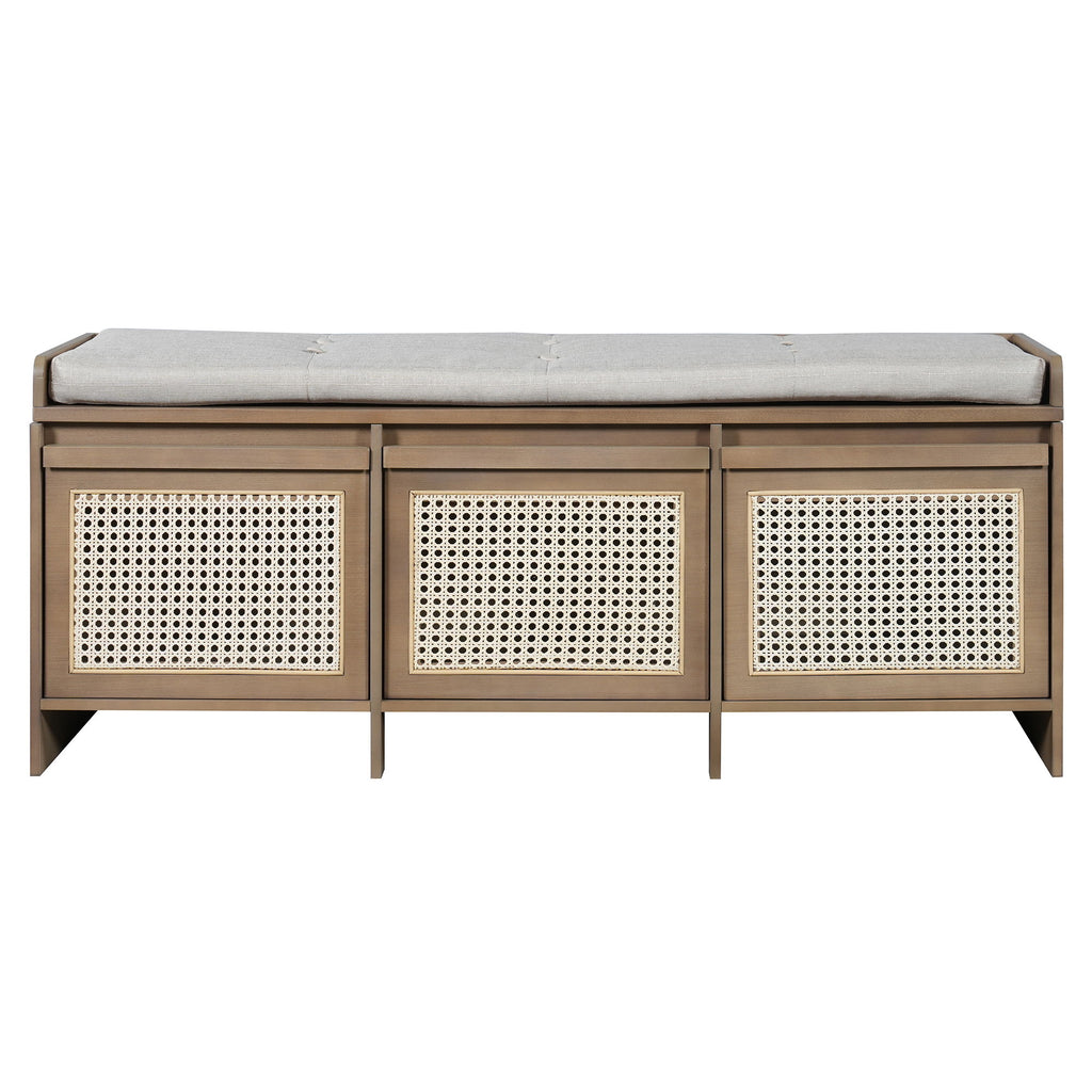 Entryway Shoe Bench With Drawers & Button Tufted Cushion