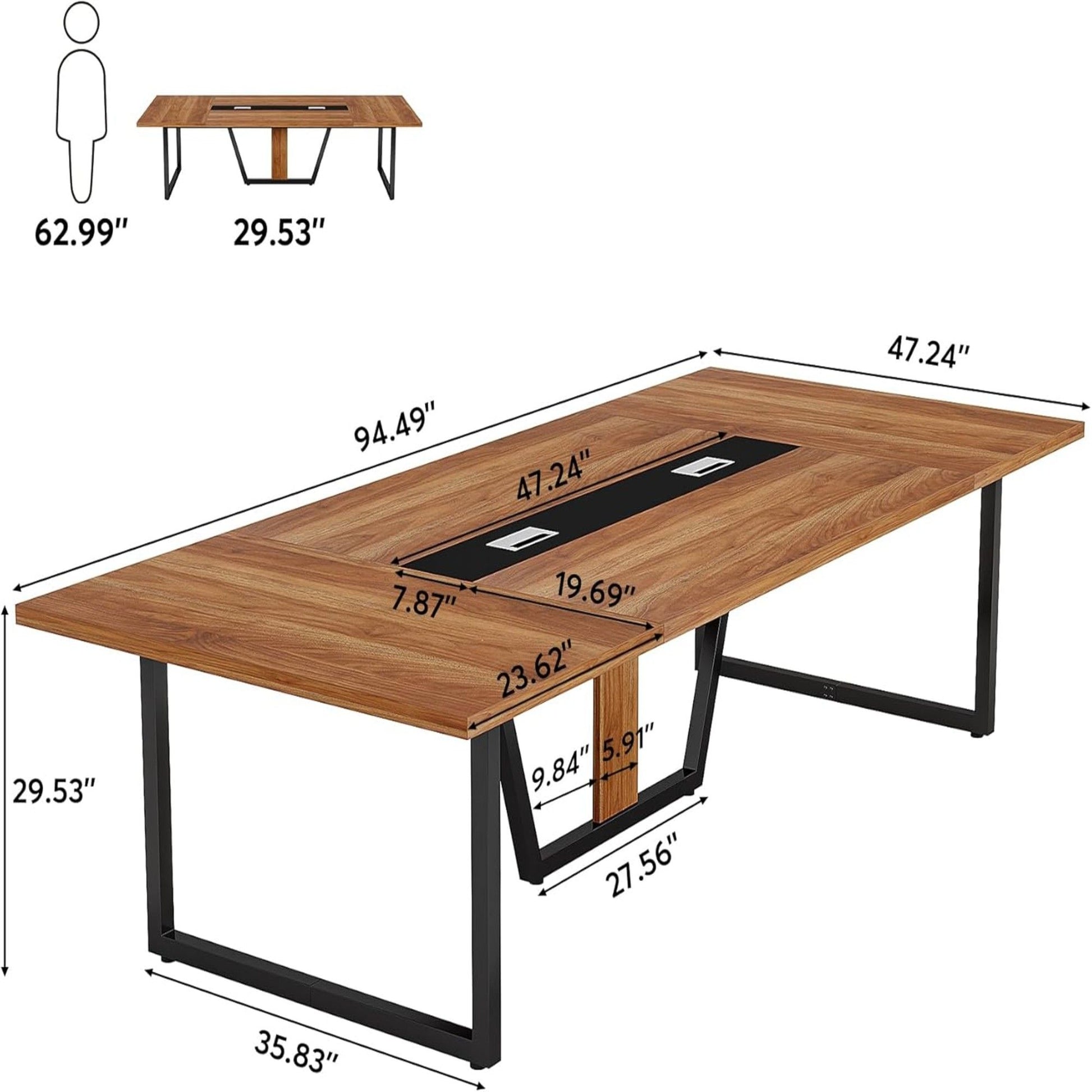 Conference Table For 8 - 10 People With Cable Management - Brown / Black