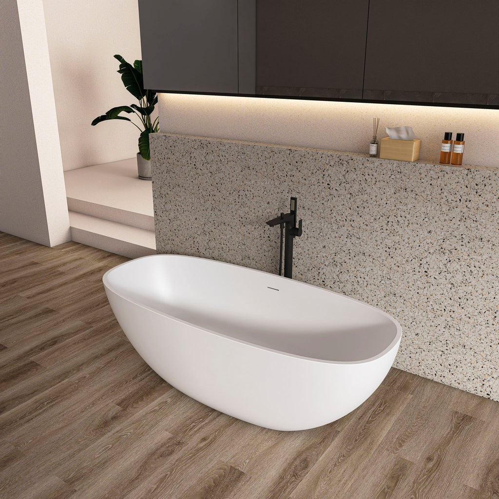 Soaking Bathtub, Freestanding, Solid Surface - Matte White