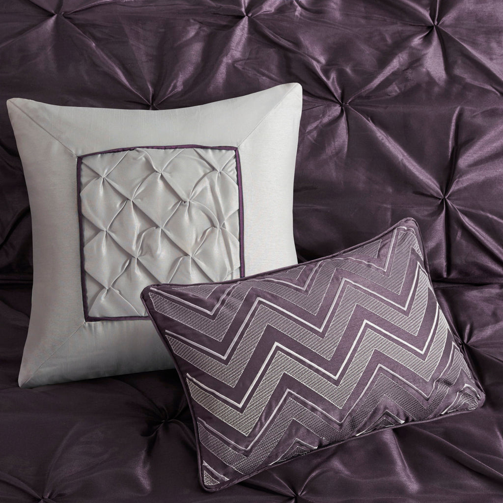 Laurel - Full Pieced Pleated 7 Piece Tufted Comforter Set - Plum