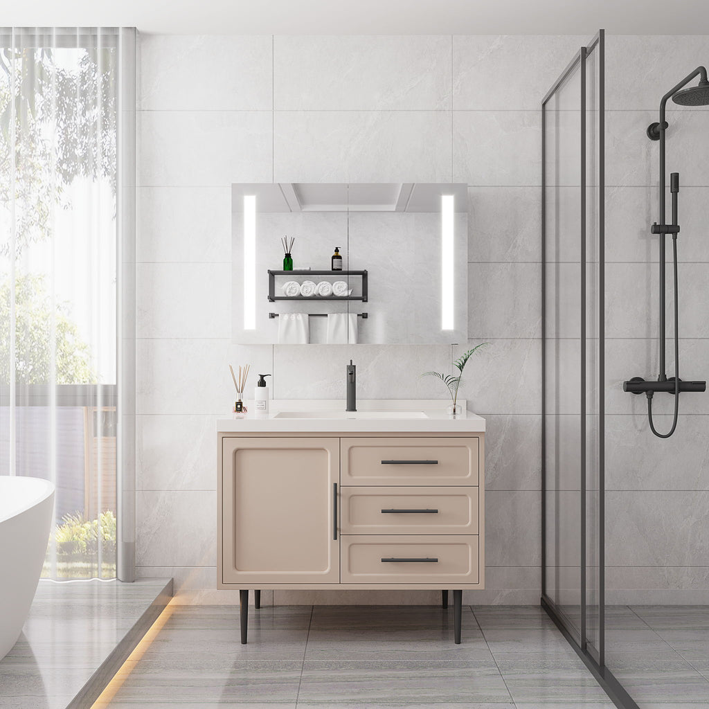 LED Medicine Cabinet With Mirror, Double Door With Defogger, Dimmer, Surface Mount