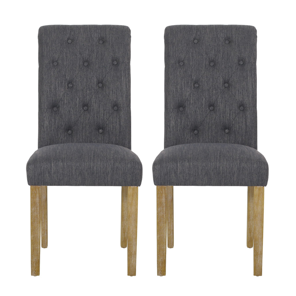 Contemporary Dining Chair (Set of 2) With Button Tufted Design - Charcoal