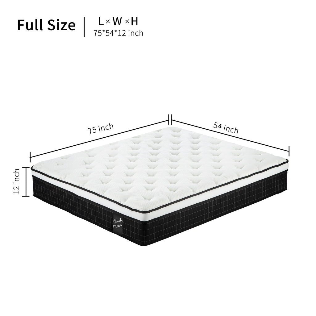 12" Hybrid Mattress With Individual Pocket Spring, Comortable Memory Foam