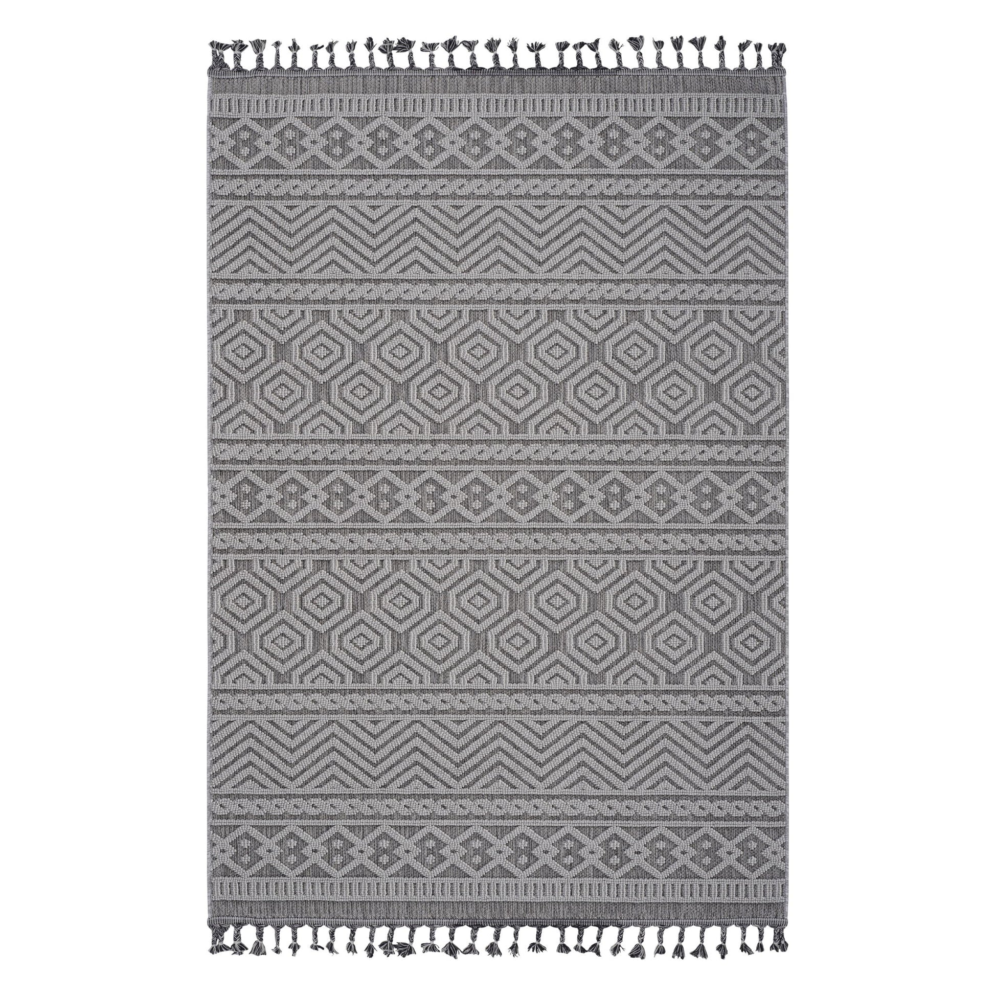 Guros - 6' X 9' Geometric Indoor / Outdoor Area Rug - Gray / White