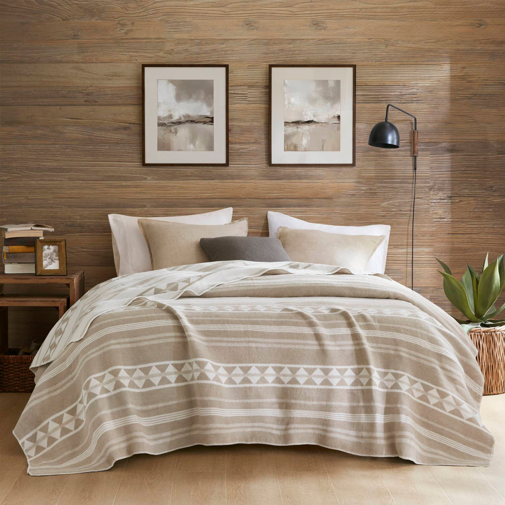 Alberta - Twin Cotton Blend Blanket - Ivory Stripe