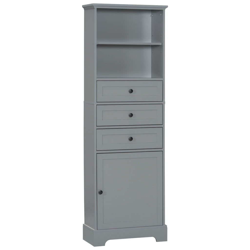 Tall Storage Cabinet With 3 Drawers And Adjustable Shelves For Bathroom