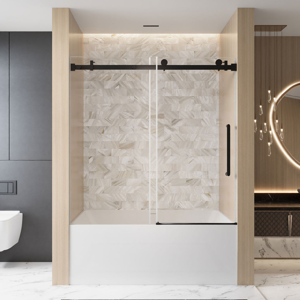 Frameless Single Sliding Shower Door, Square Tube Track