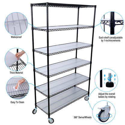 6 Tier 6000Lbs Capacity Nsf Metal Shelf Wire Shelving Unit, Heavy Duty Adjustable Storage Rack With Wheels & Shelf Liners For Commercial Grade Utility Steel Storage Rack