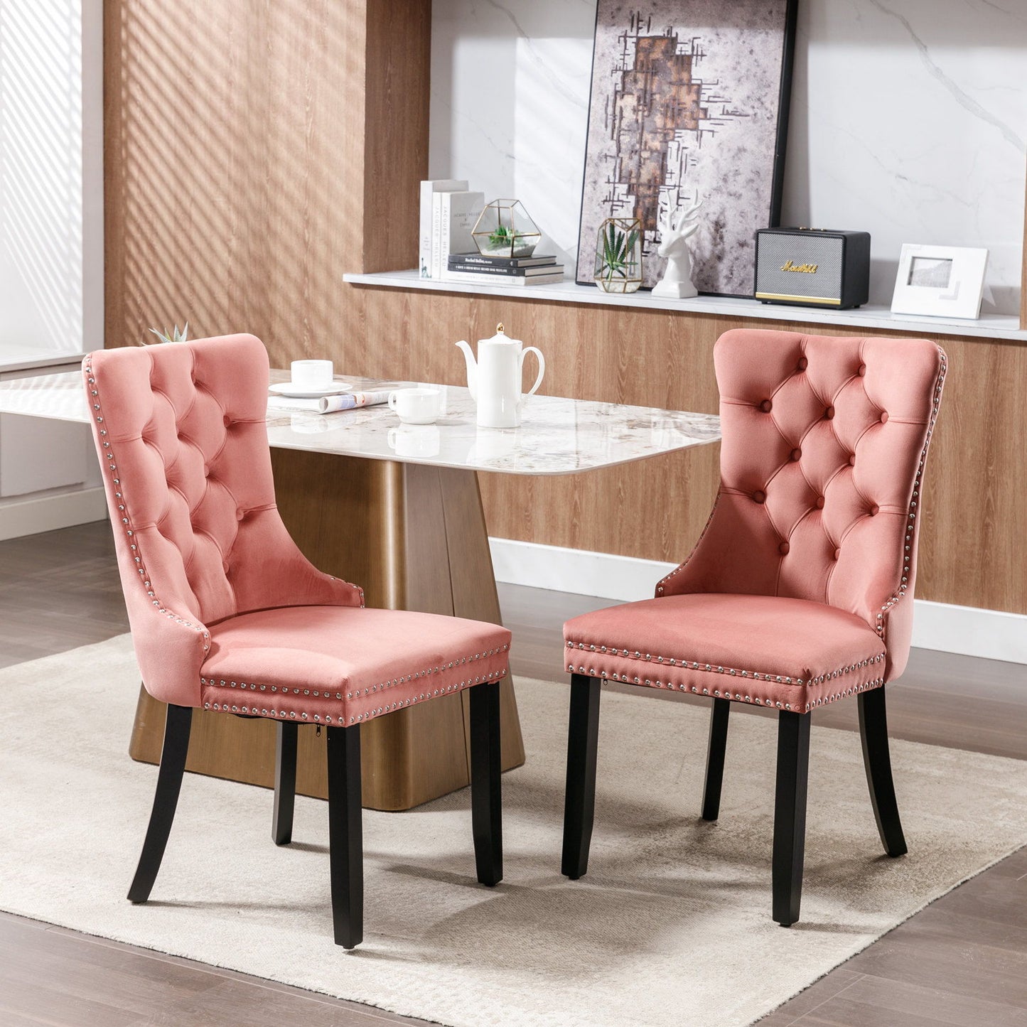 Nikki - Modern, High-End Tufted Solid Wood Contemporary Velvet Upholstered Dining Chair With Wood Legs Nailhead Trim (Set of 2)