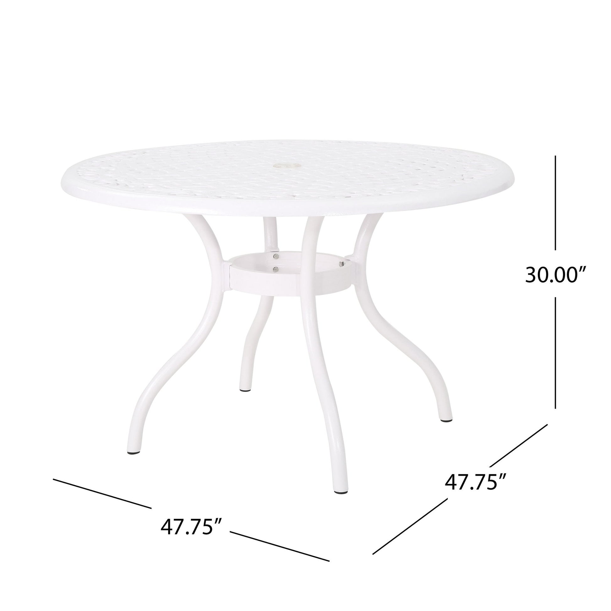 Tranquilius - Outdoor Round Dining Table With Lattice Tabletop, Umbrella Hole And Curved Legs