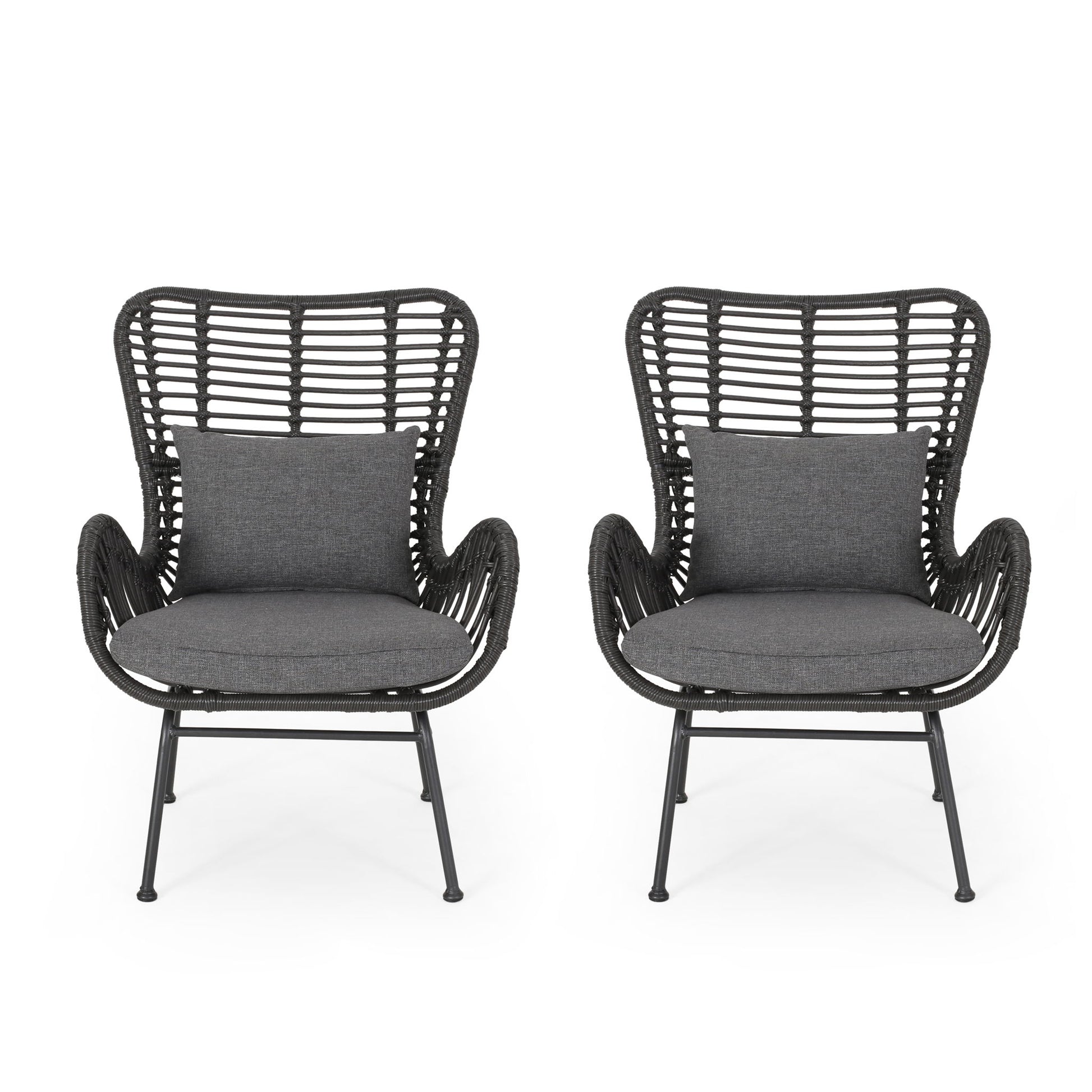 Modern Aesthetic Outdoor Rattan Accent Chair With Metal Legs