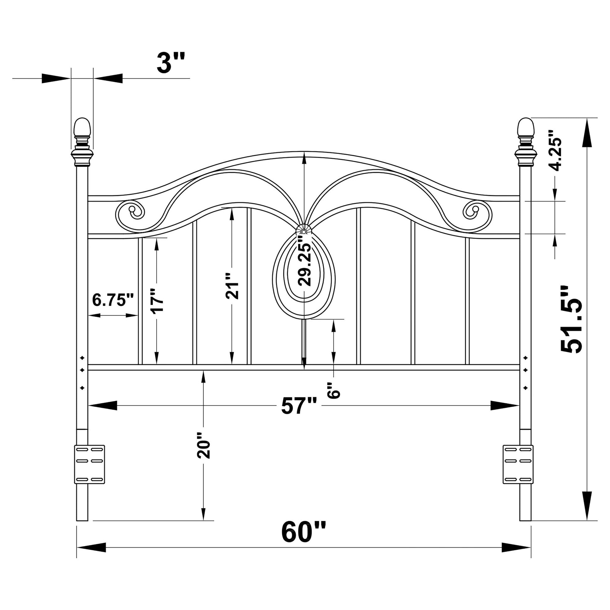 Full / Queen Headboard With Scrolling Design - Dark Gray