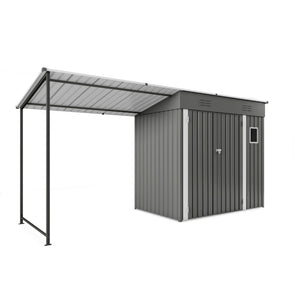 Lean To Shed With Open Sided Pergola, Outdoor Storage Shed & Attached Hardtop Gazebo Combo - Gray