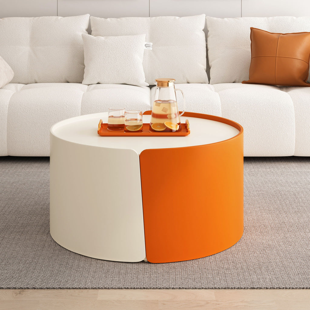 Modern Round Nesting Coffee Table With Extendable Sliding Top