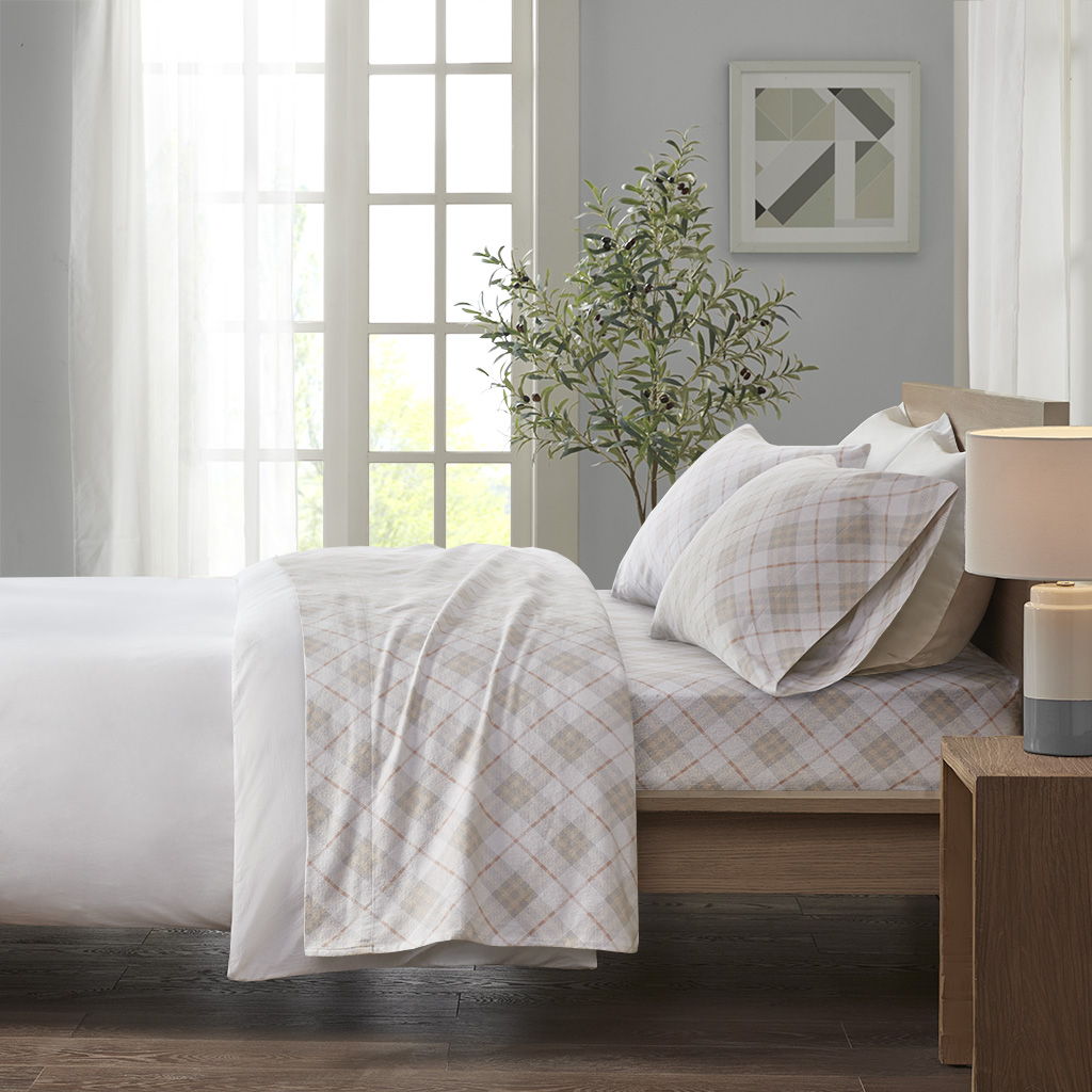 Cozy Flannel - Twin Long Printed Sheet Set - Pink Plaid