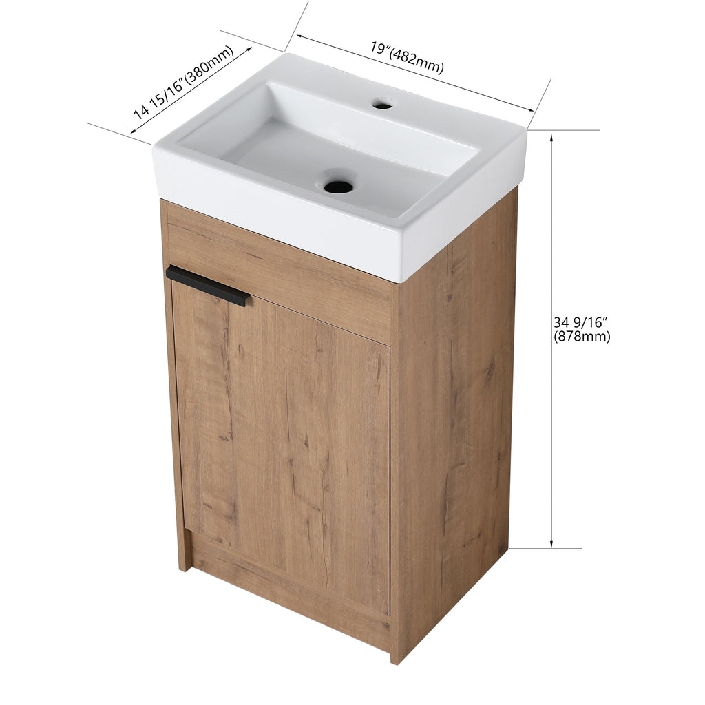18" Bathroom Vanity With Top Sink, With Soft Closing Doors And Adjustable Interior Shelves - Imitative Oak