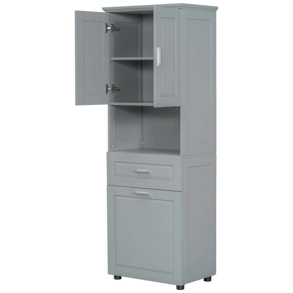 Tall Bathroom Cabinet With Tilt-Out Laundry Basket And Upper Storage