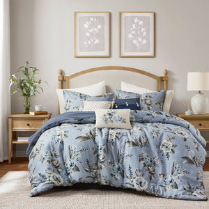 Salara - 7 Piece King Vintage Floral Comforter Set - Blue