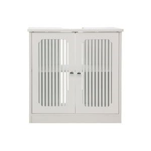 Louvered Double Door Floor Standing Bathroom Vanity Cabinet With Adjustable Shelf - White
