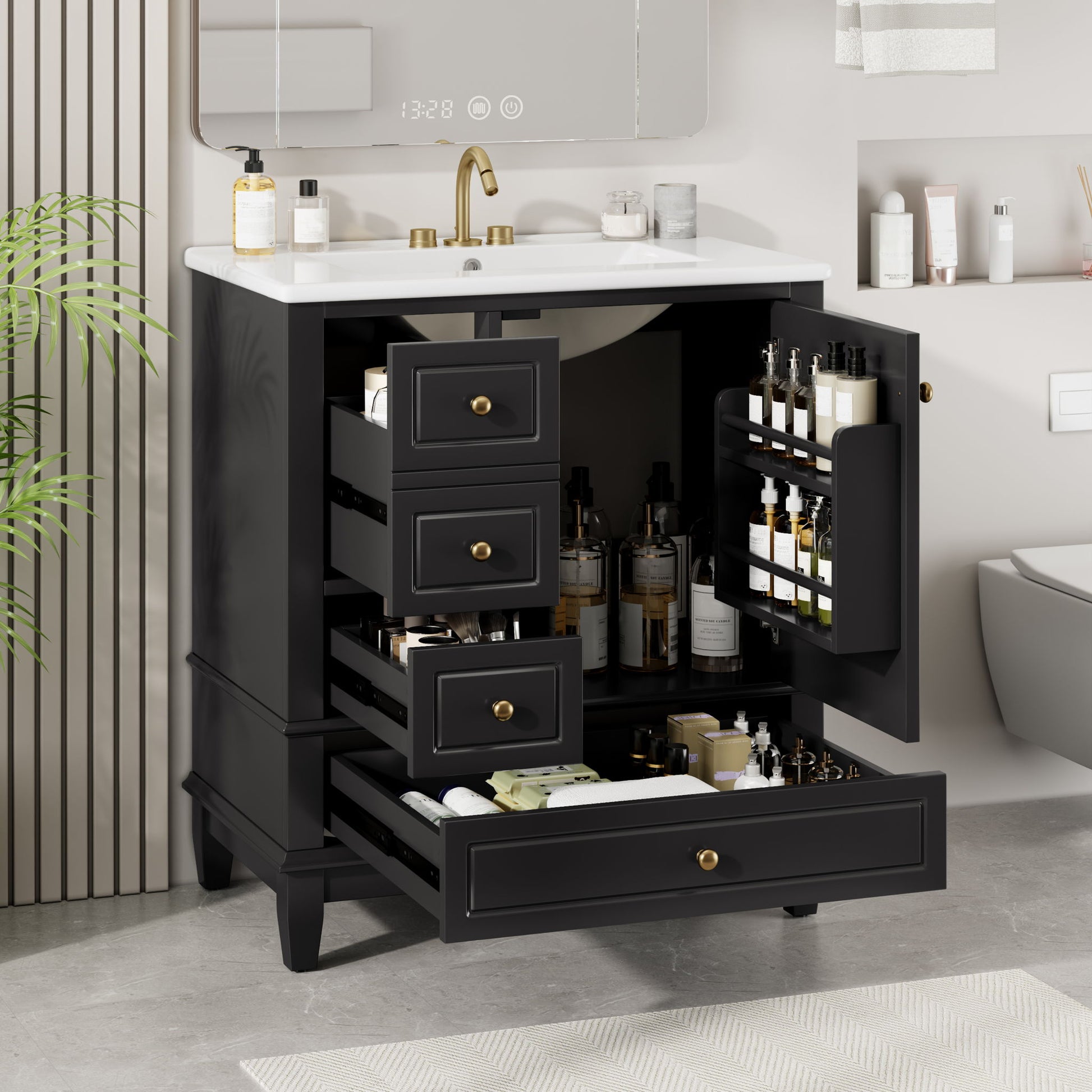 Freestanding Bathroom Vanity With Sink, Soft Close Door, 3 Drawers