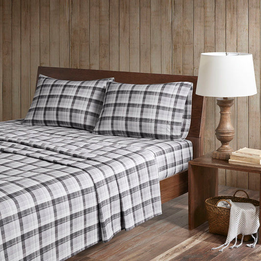 Queen Sheet Set Cotton - Gray Plaid