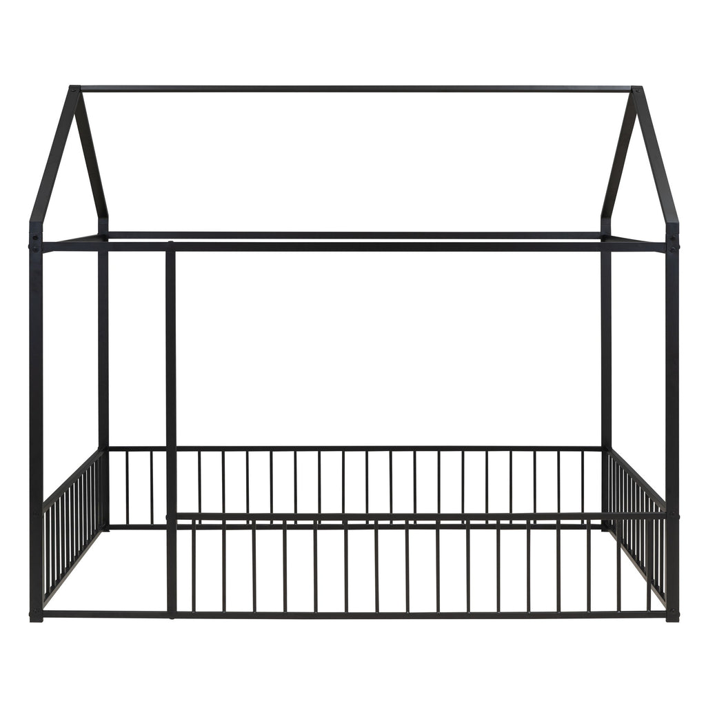 Metal Bed House Bed Frame With Fence