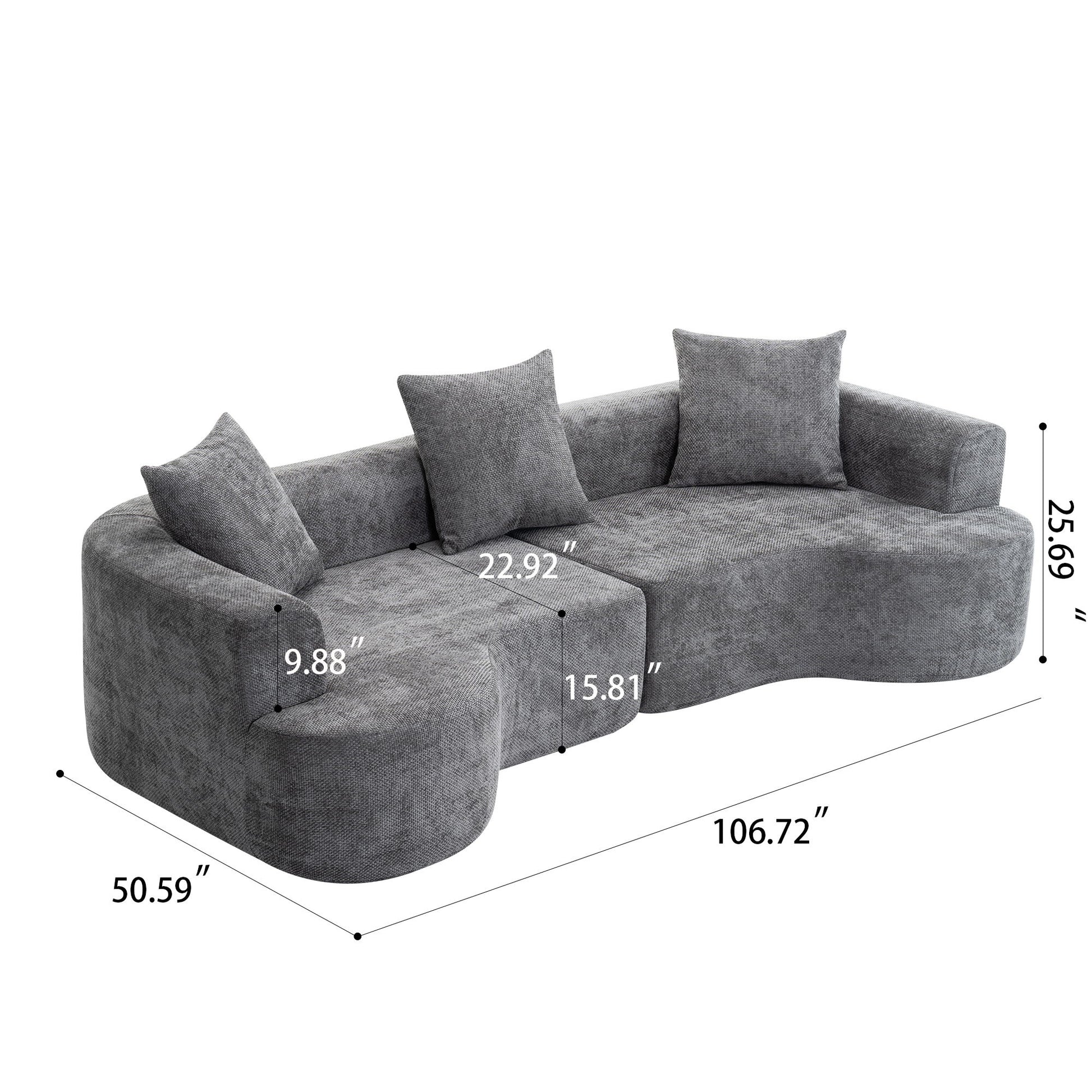 Modern Style Ultra Smooth Curved Sofa With 3 Pillows
