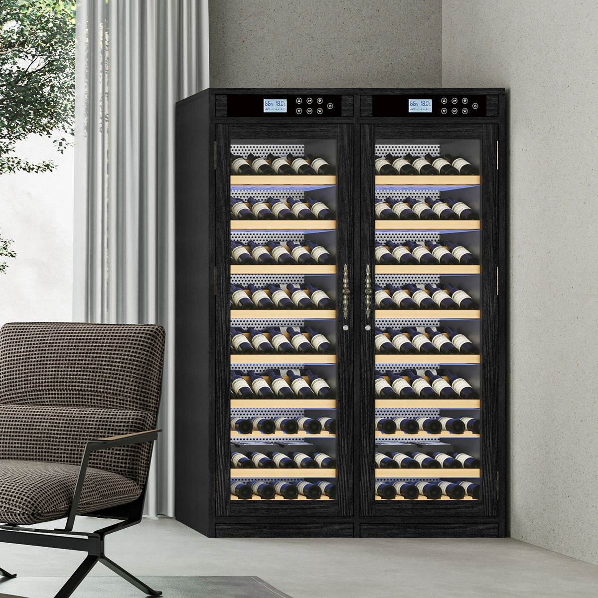 Wine Cooler With Dual Zone Temperature Control, Vacuum Insulated Door - Black